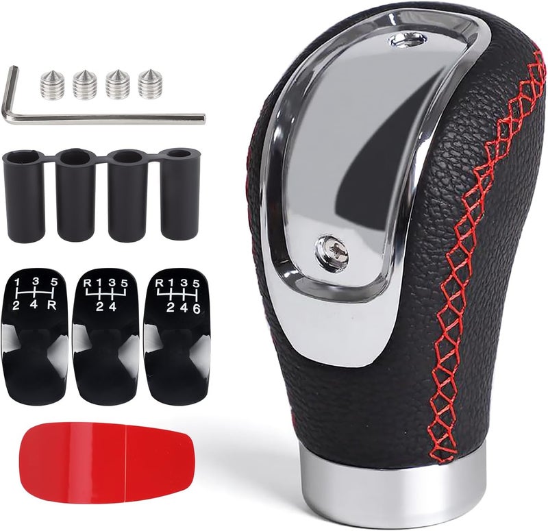ANDO RACING Universal 5/6 Speed Leather Car Racing Gear Shift Shifter knob,Artificial Leather and ABS Black Stitching Shift Knob with 4 Adapters,Replaceable 3 Gear Position Pastors(Black+Red Line) - Image 1